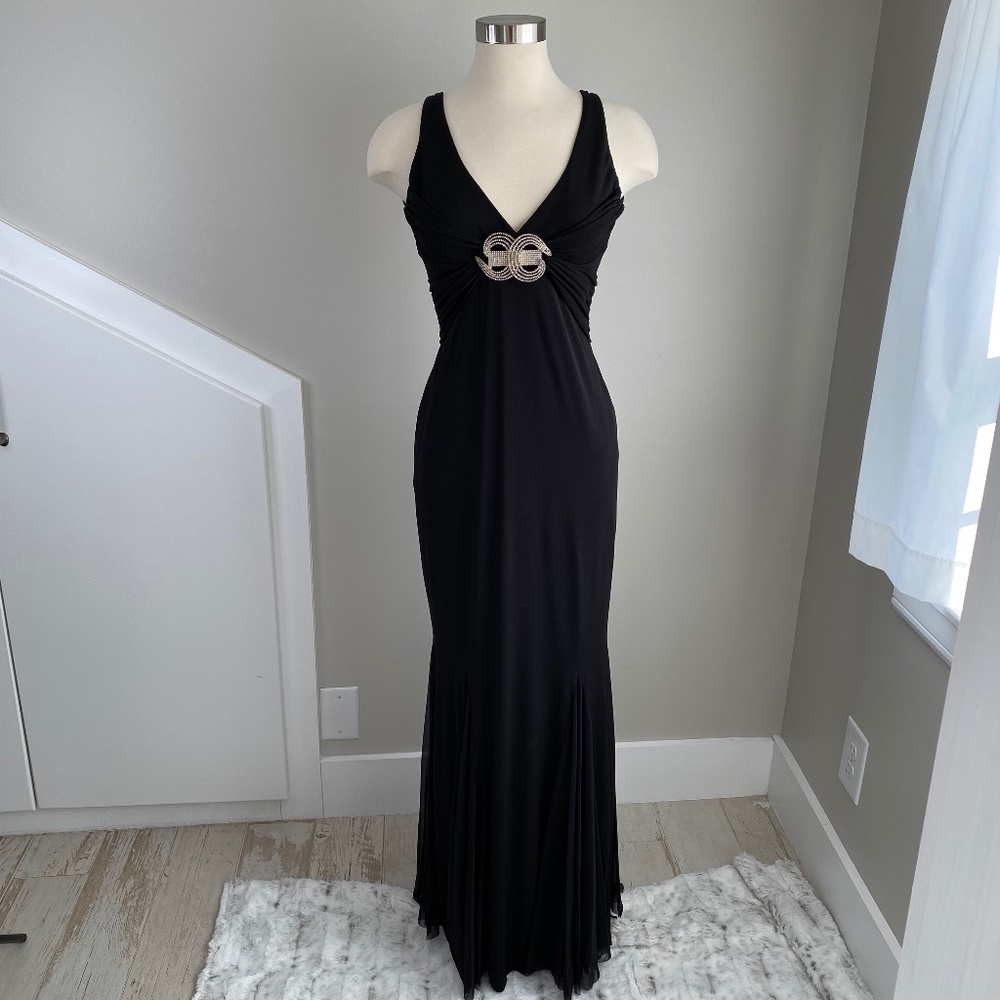 Cache Full Length Black Backless Gown With Rhines… - image 1